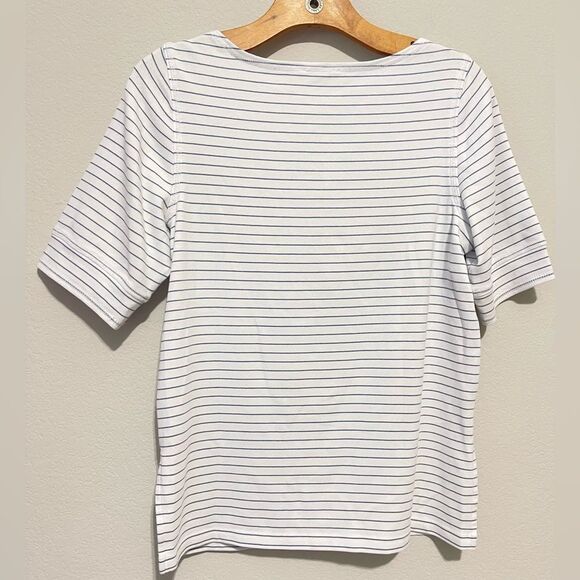 Madewell Striped Boatneck Tee White and Blue Size Large Elbow Length NWT - Picture 7 of 7